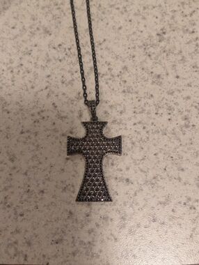 Black Pave Cross Pendant Necklace - Women Jewelry